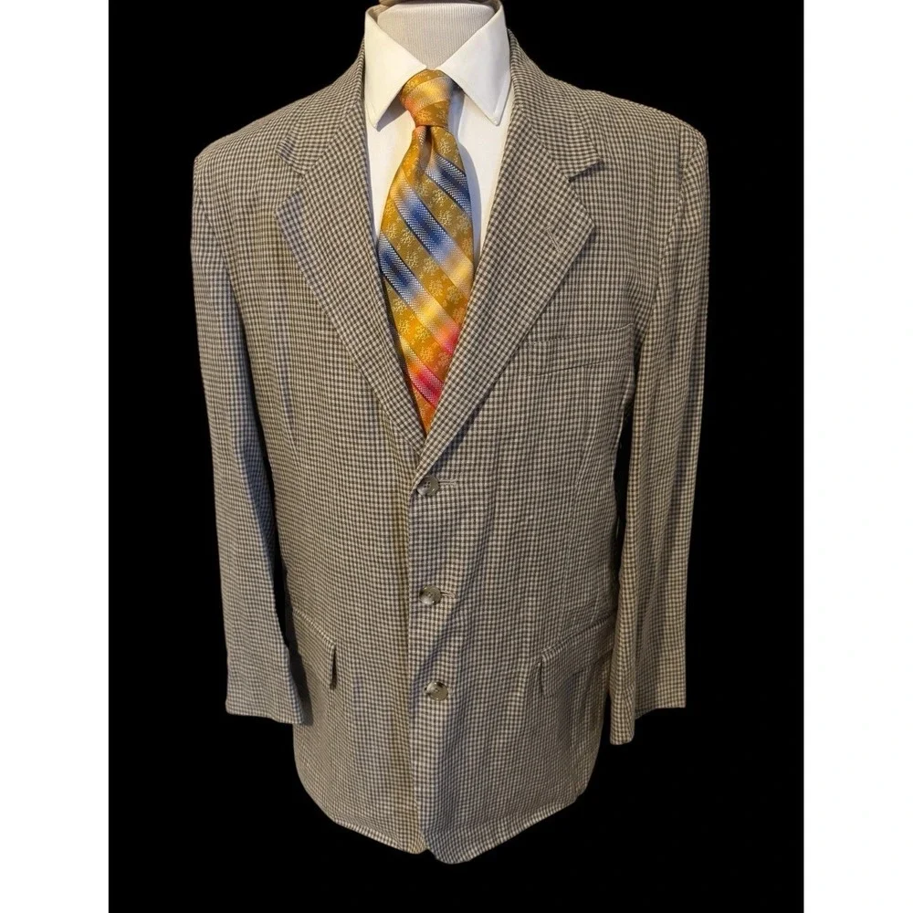 BANANA REPUBLIC Mens 100% Linen Blazer Sport Coat Casual Jacket‎ Green Plaid 44R
